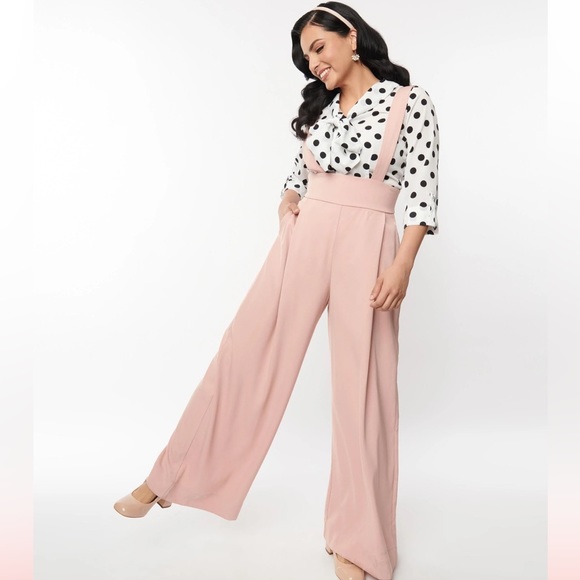 Unique Vintage Pants - Unique Vintage Blush Rochelle Suspender Pants